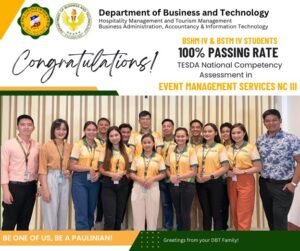 100% Passing Rate in Event Management Services NC III